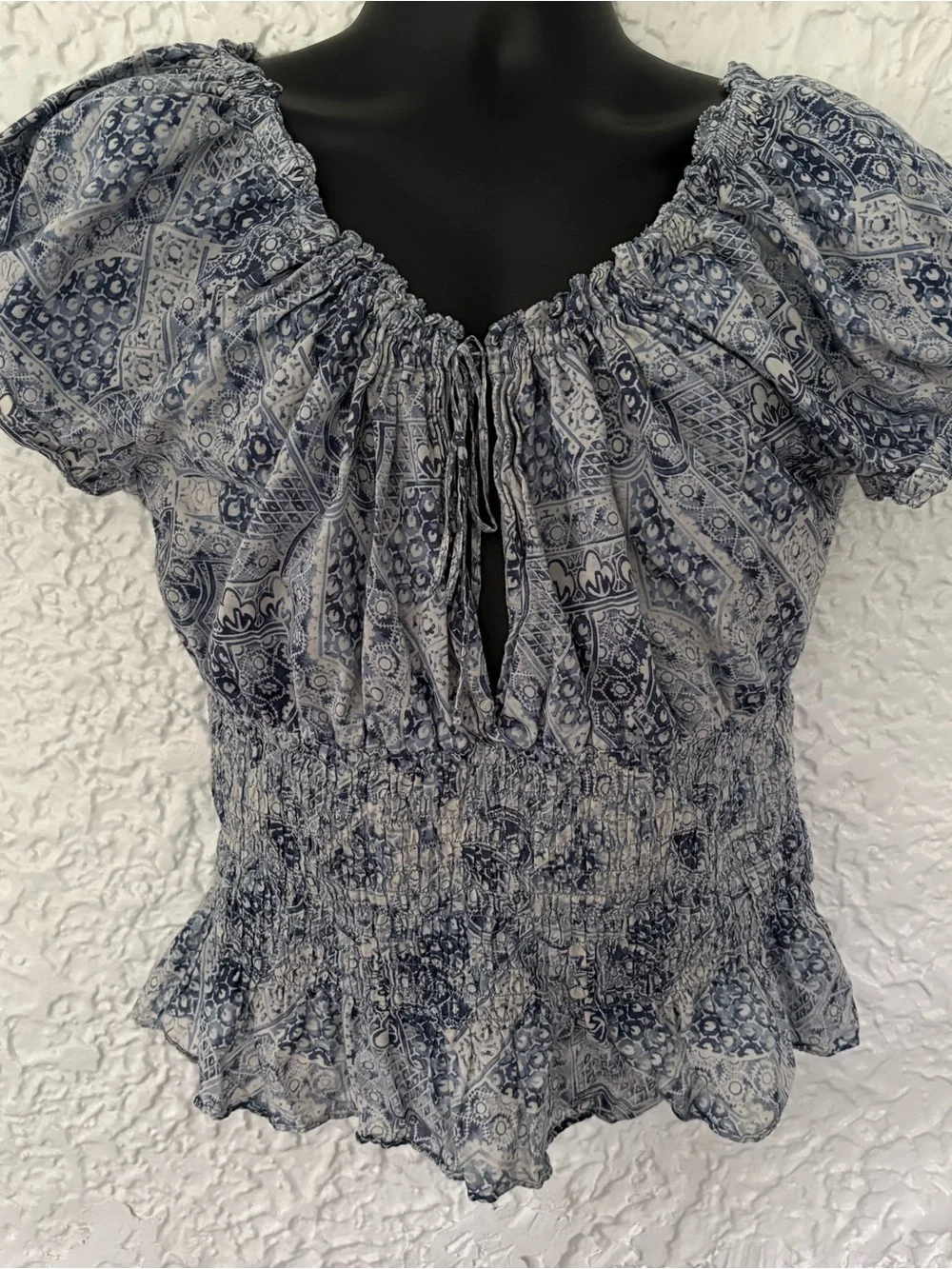 Lauren Ralph Lauren Geometric Patterned Peasant Blouse Size XL